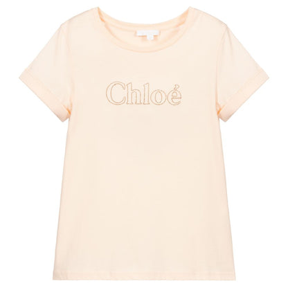 Girls Pale Pink Logo Cotton T-Shirt