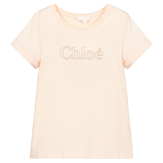 Girls Pale Pink Logo Cotton T-Shirt