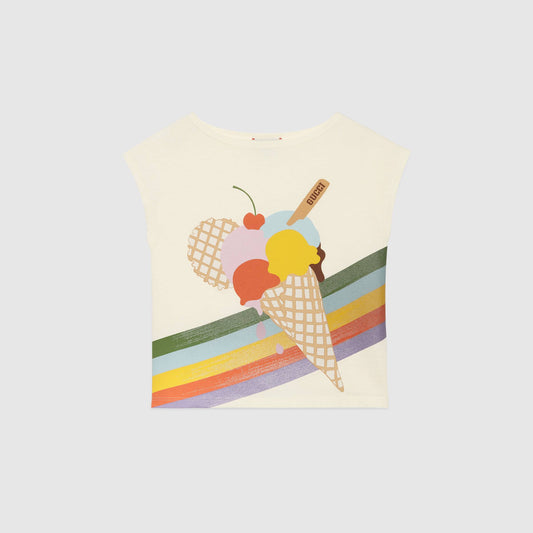 Girls Ivory Printing Cotton T-Shirt