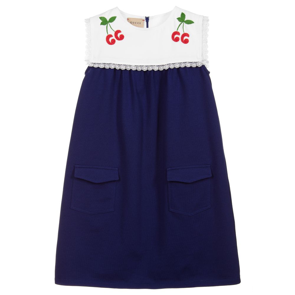 Girls Blue GG Logo Cotton Dress