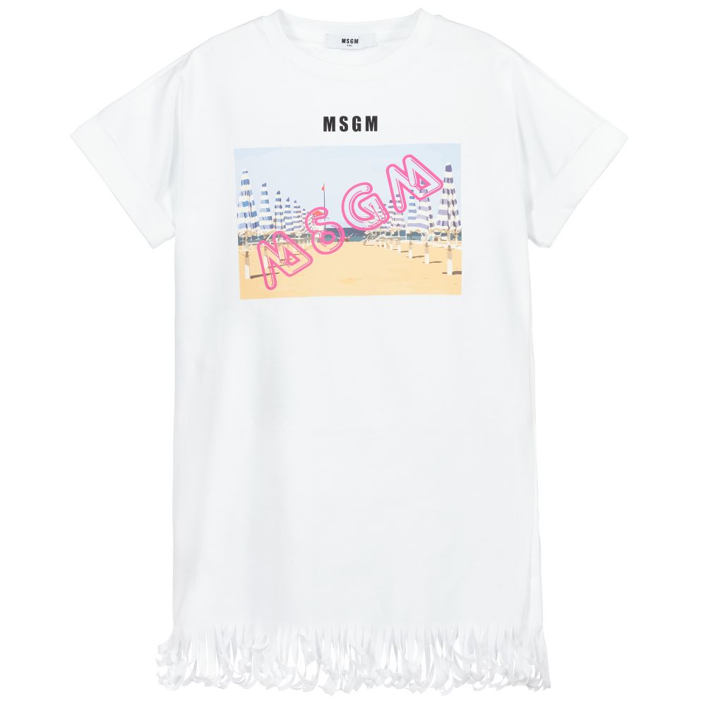女童白色Logo印花连衣裙