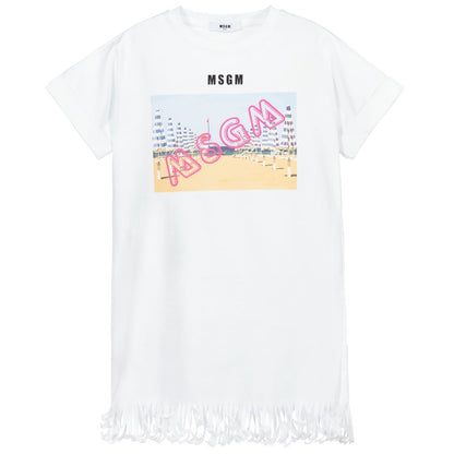 女童白色Logo印花连衣裙