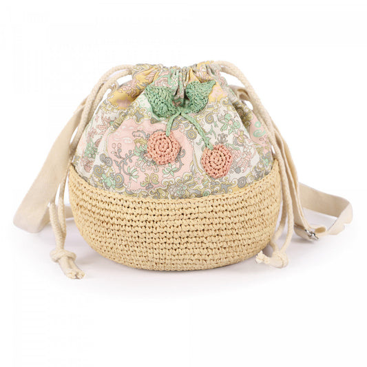 Girls Yellow Floral Raffia Bag