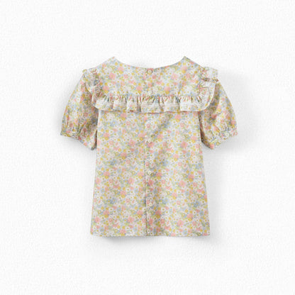 女童粉色碎花棉上衣