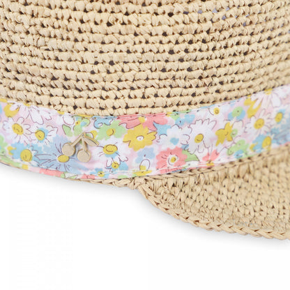 Girls Beige Raffia Sun Cap