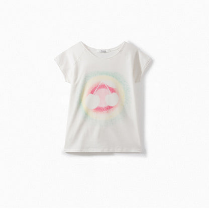 Girls White Print T-Shirt