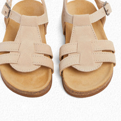 女婴米色皮革凉鞋