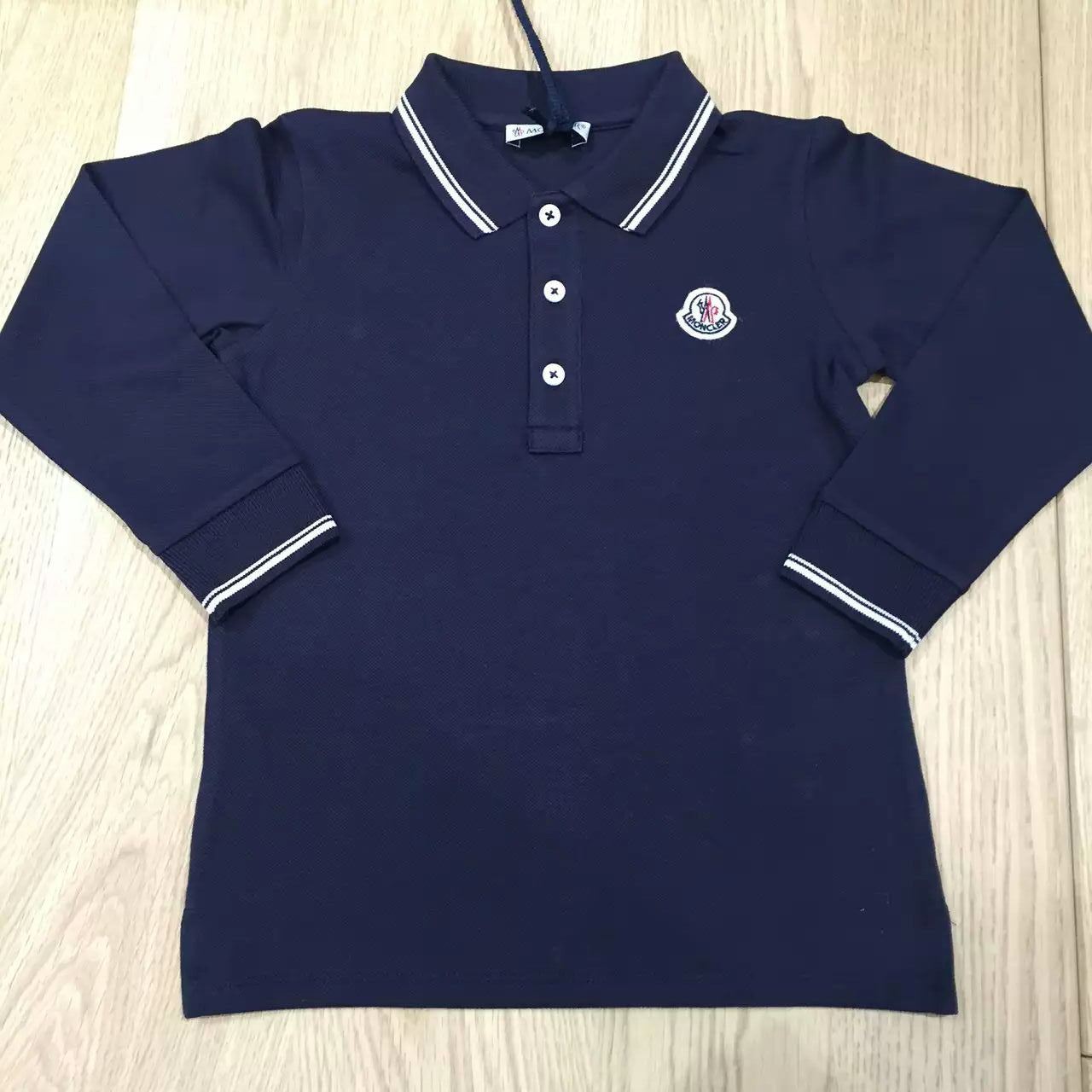 Baby Boys Navy Blue Long Sleeve Cotton Logo Polo Shirt