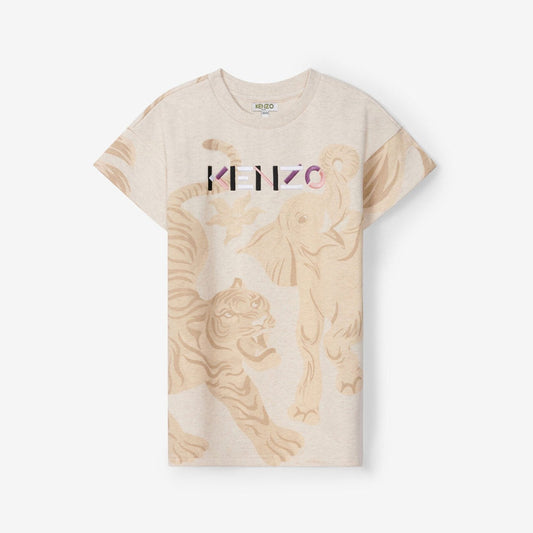 女童米色Logo棉连衣裙