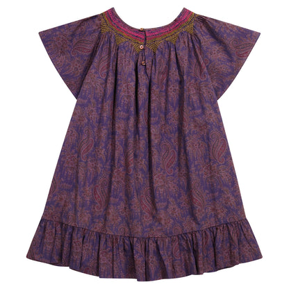 Girls Dark Fuchsia Floral Cotton Dress