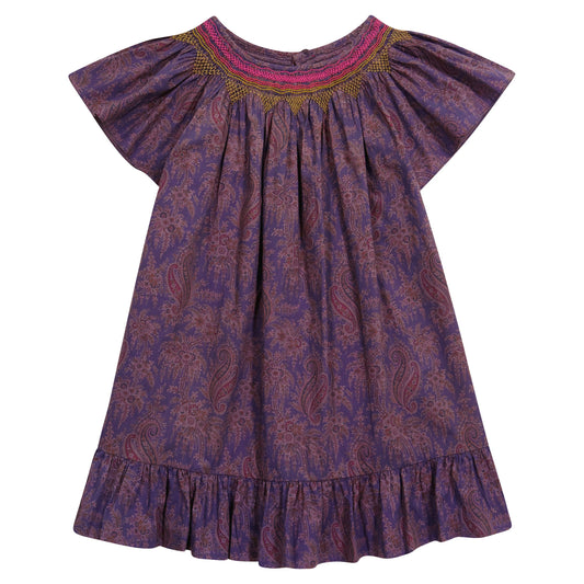 Girls Dark Fuchsia Floral Cotton Dress