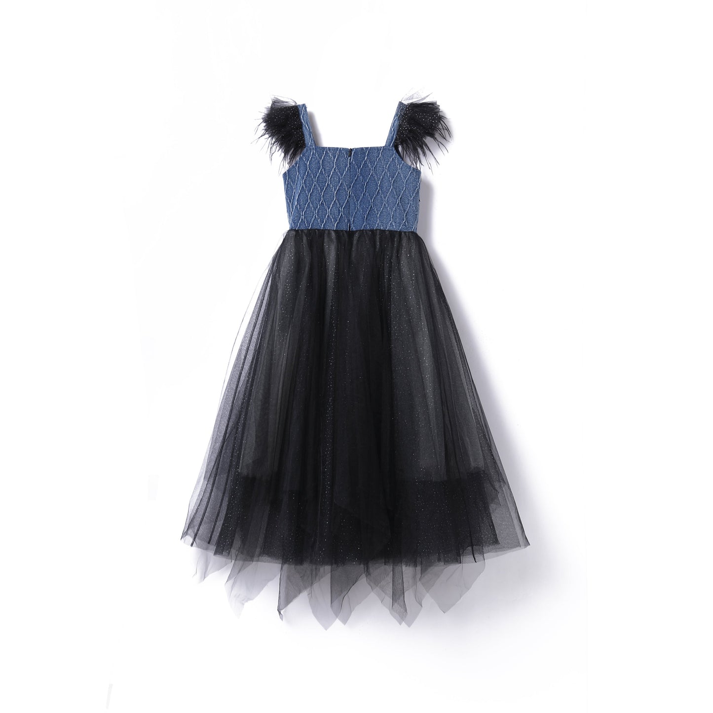 女童牛仔羽毛吊带裙