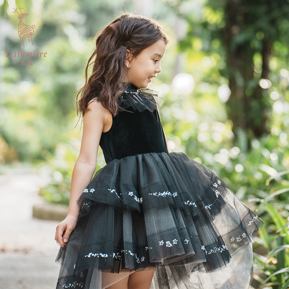 女童黑色珠绣礼服裙