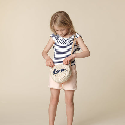 Girls Beige "Love" Paille Bag