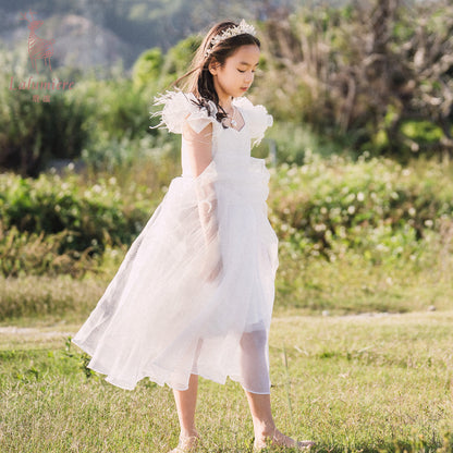 女童白色羽毛高定礼服裙