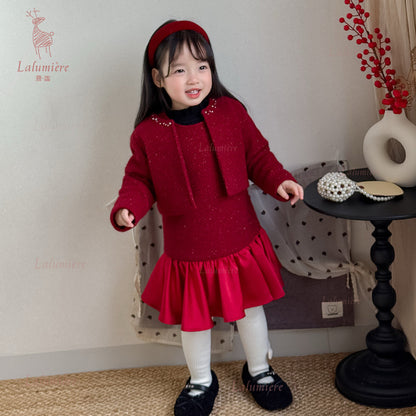 女童红色礼服裙套装