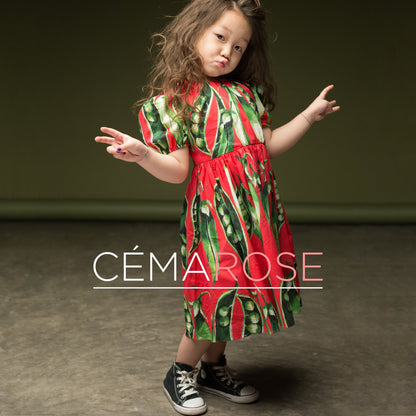 Girls Pink Peas Dress Set