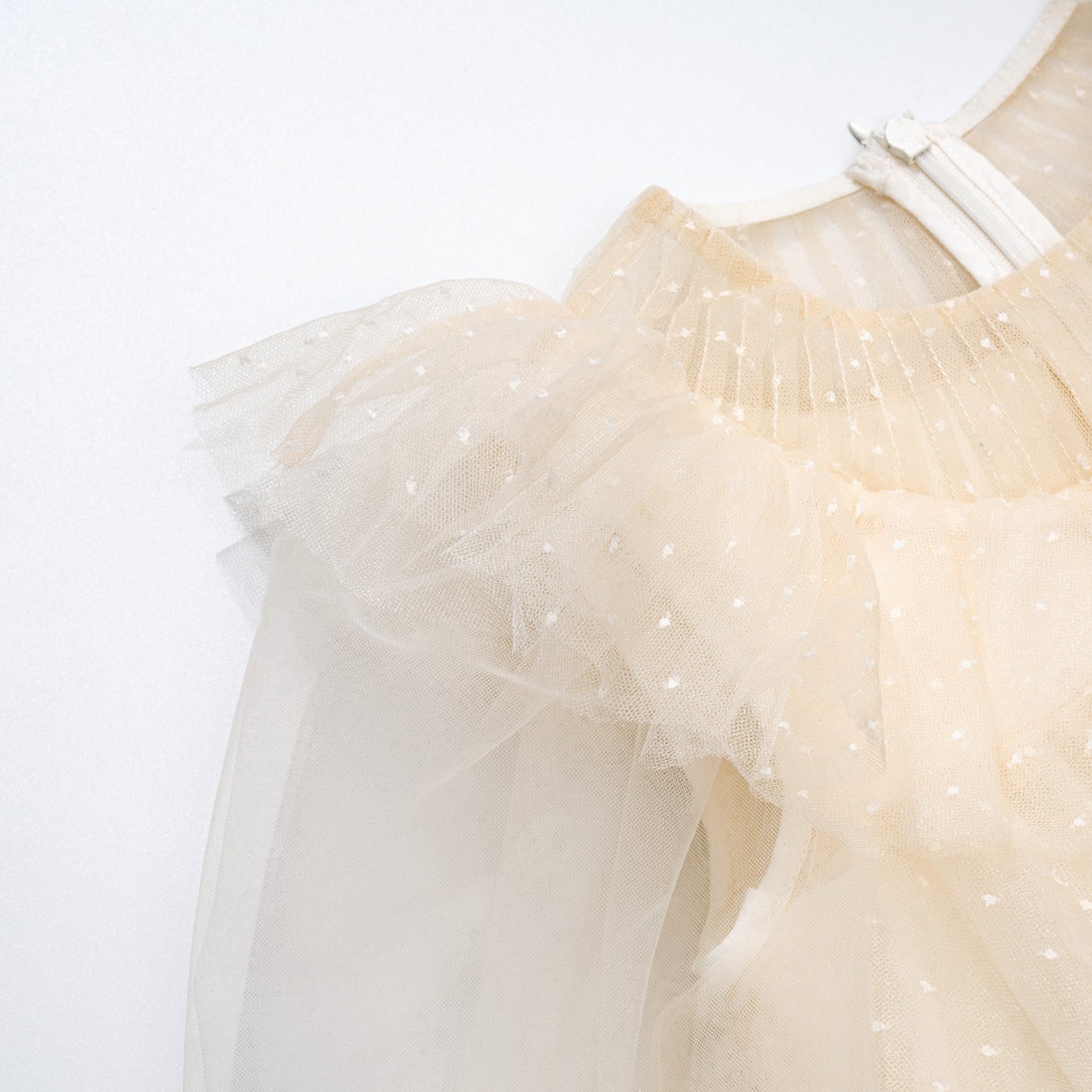 女童香槟色荷叶边礼服纱裙