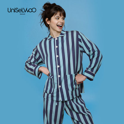 亲子款蓝色&藏青色条纹天丝睡衣套装