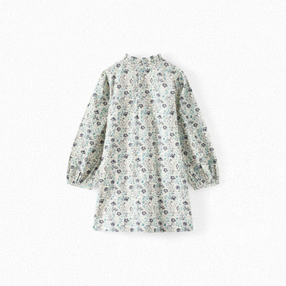 女童蓝色碎花棉连衣裙