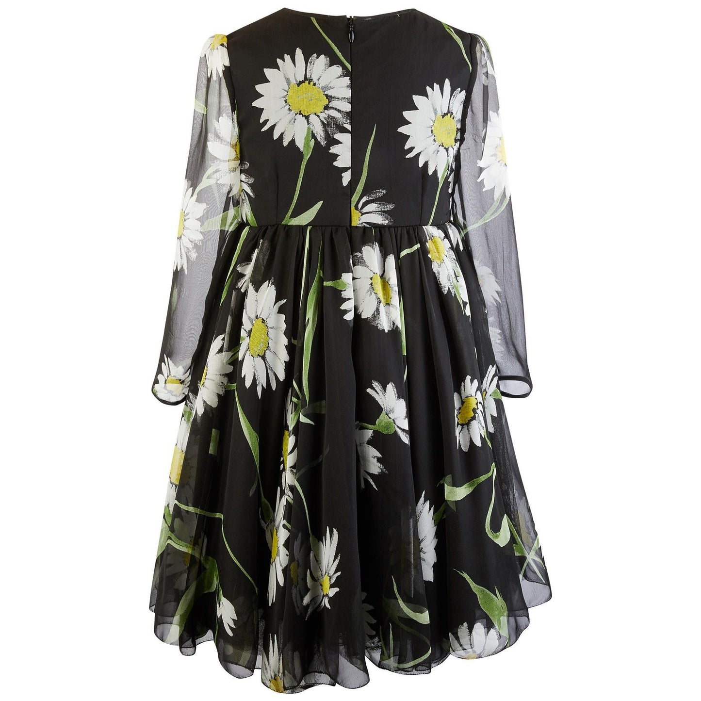 Girls Black Flower Printed Long Sleeve Dress