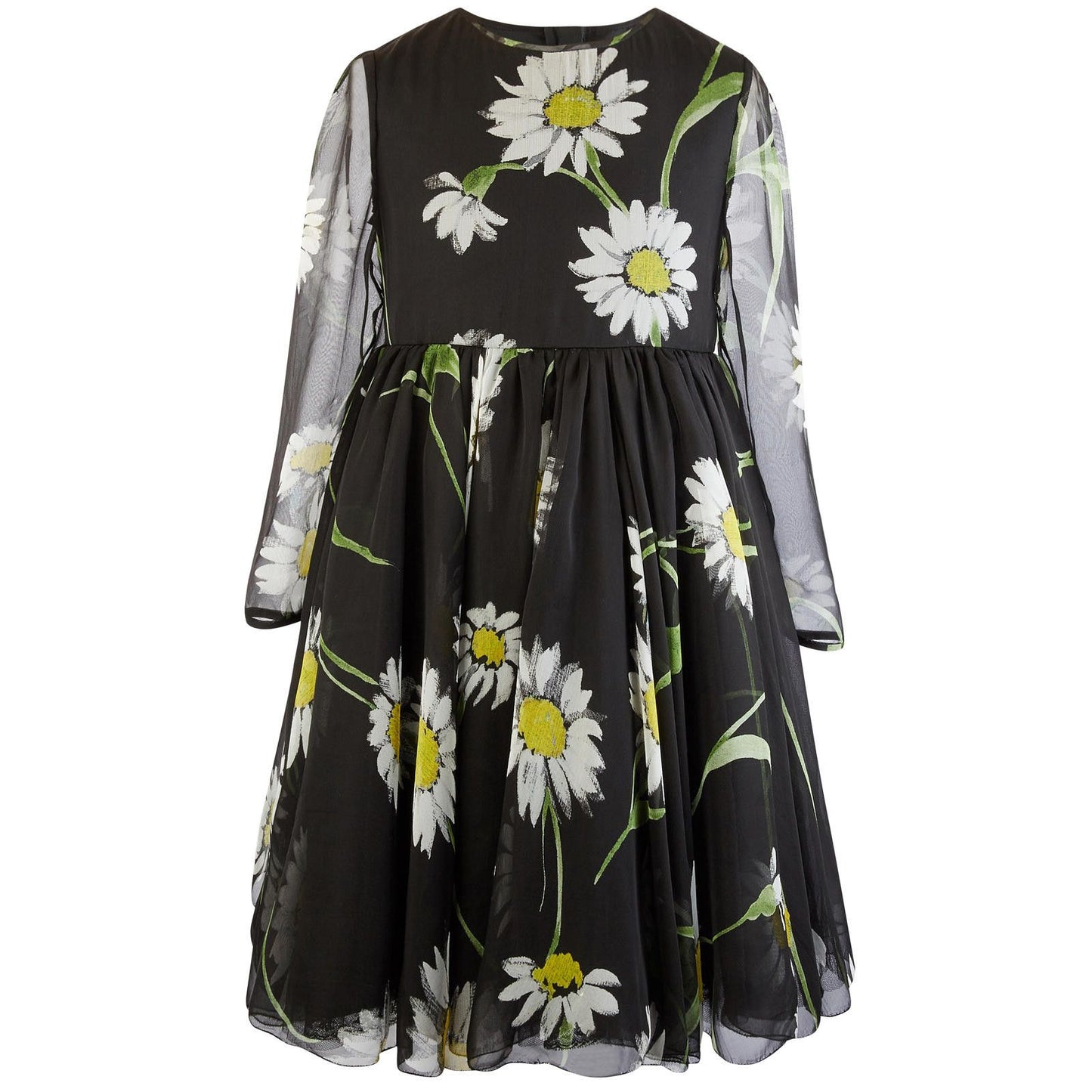 Girls Black Flower Printed Long Sleeve Dress