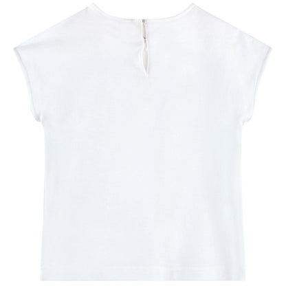 Girls Ivory Flower Patch Cotton T-Shirt