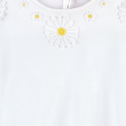 Girls Ivory Flower Patch Cotton T-Shirt
