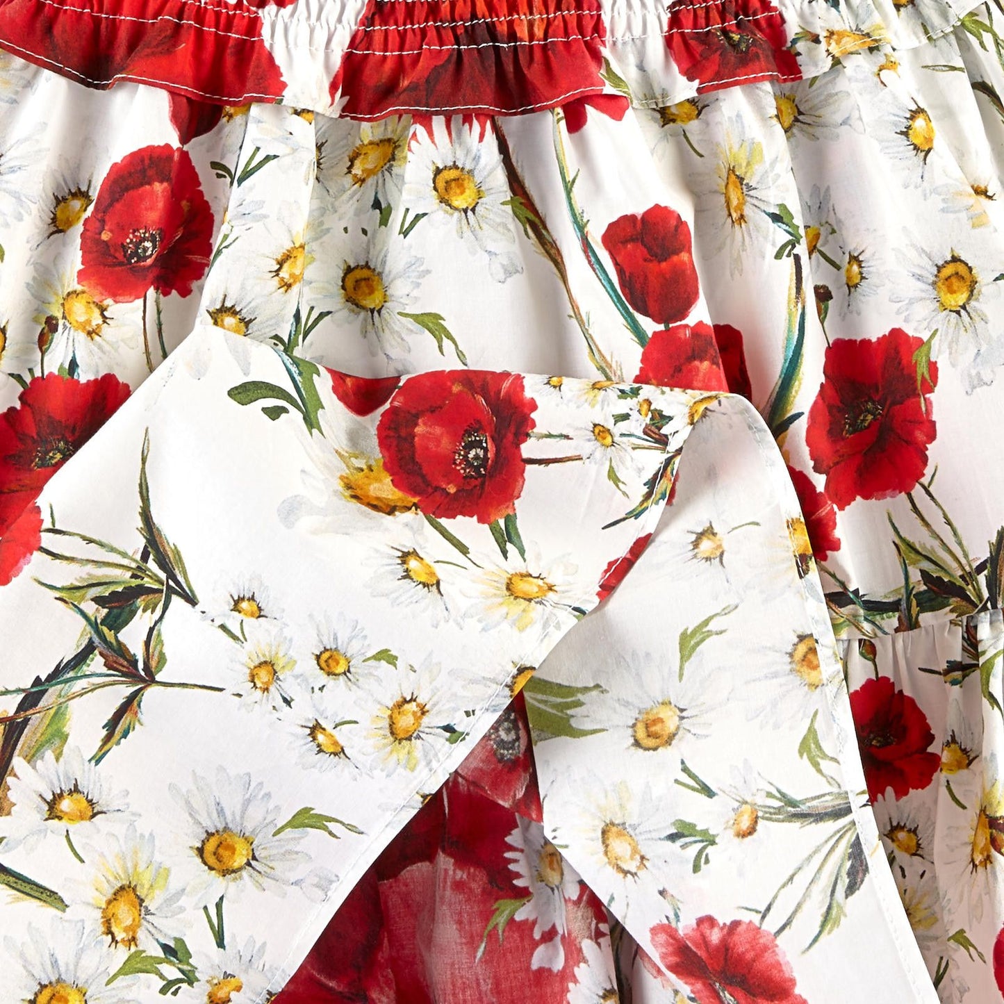 Girls White Cotton Flower Printed Short Sleeve Dress