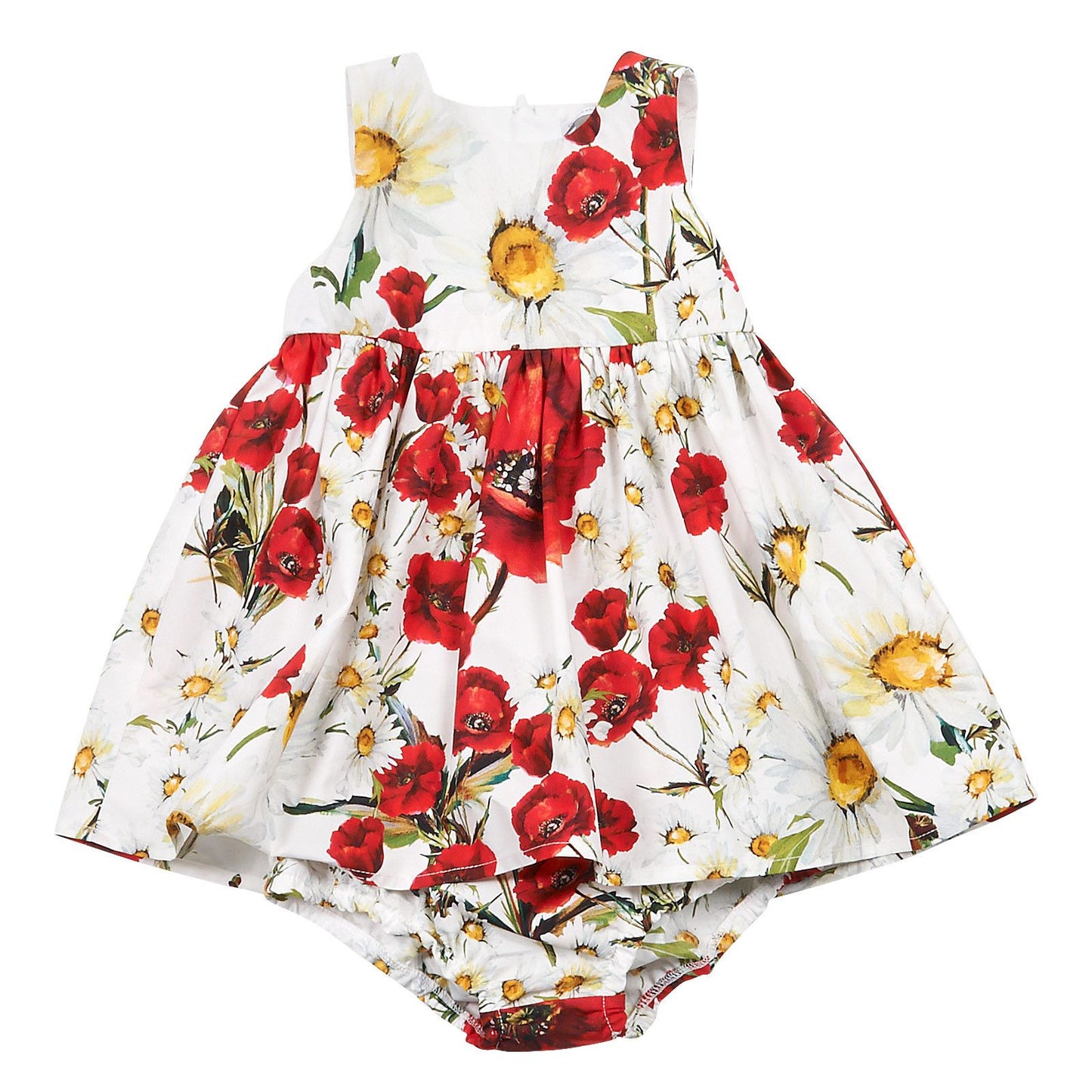 Baby Girls White Flower Printed Sleeveless Dress With Bodysuit