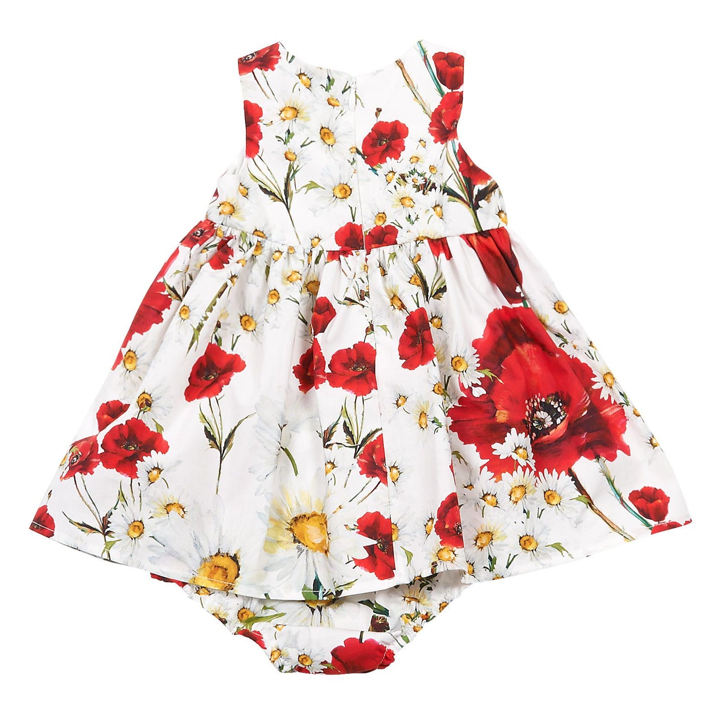 Baby Girls White Flower Printed Sleeveless Dress With Bodysuit