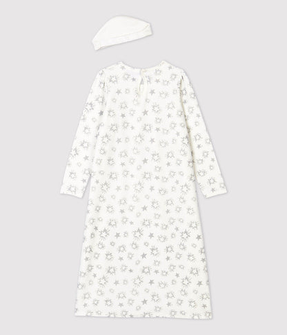 女童白色印花棉睡裙