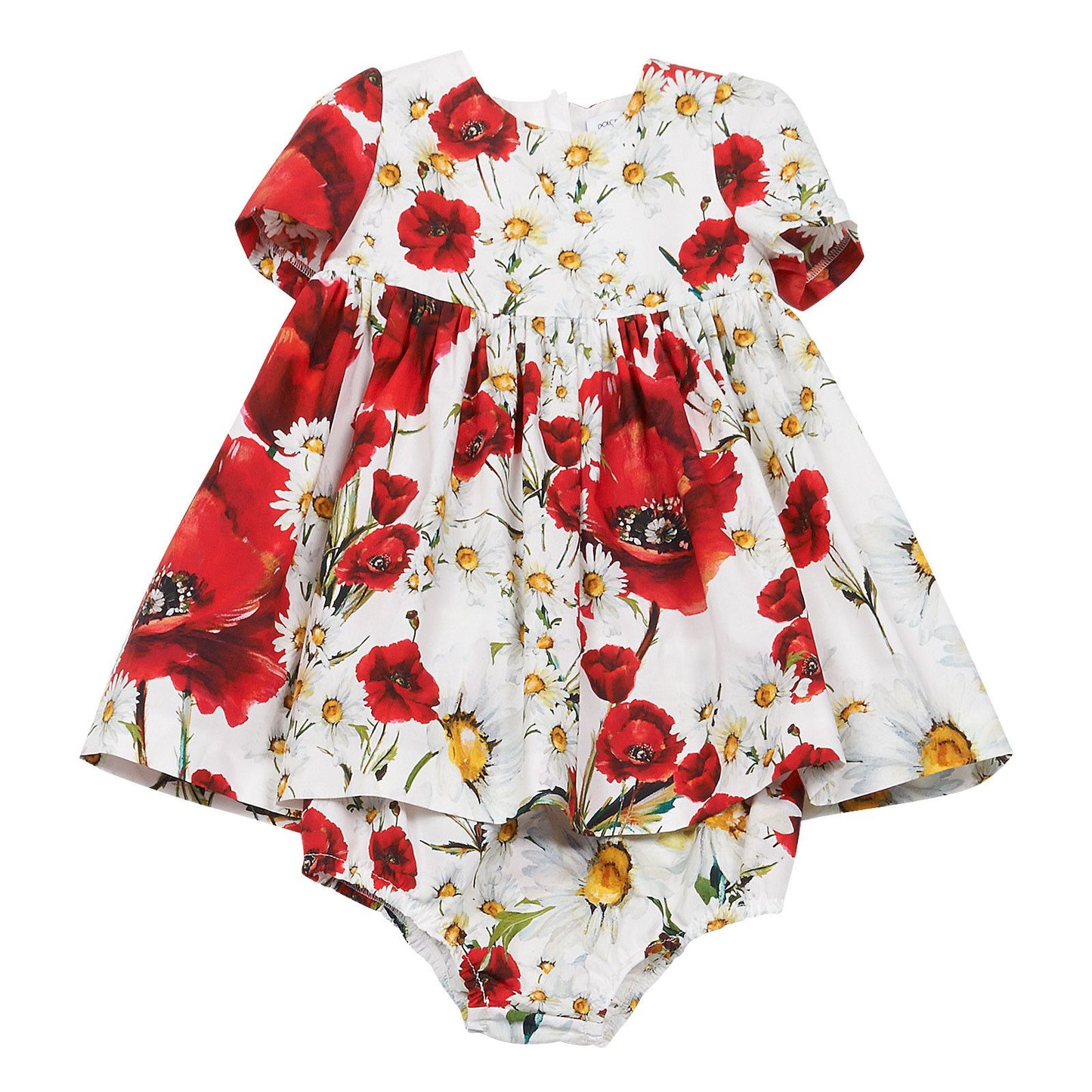 Baby Girls White Flower Printed Dress With Bodysuit