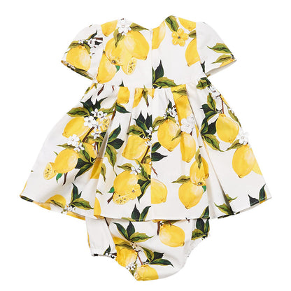 Baby Girls White Lemons Printed Dress With Bodysuit