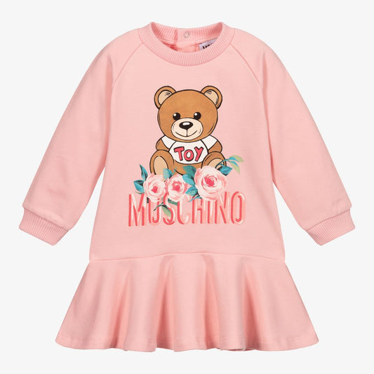 女婴粉色Logo棉连衣裙