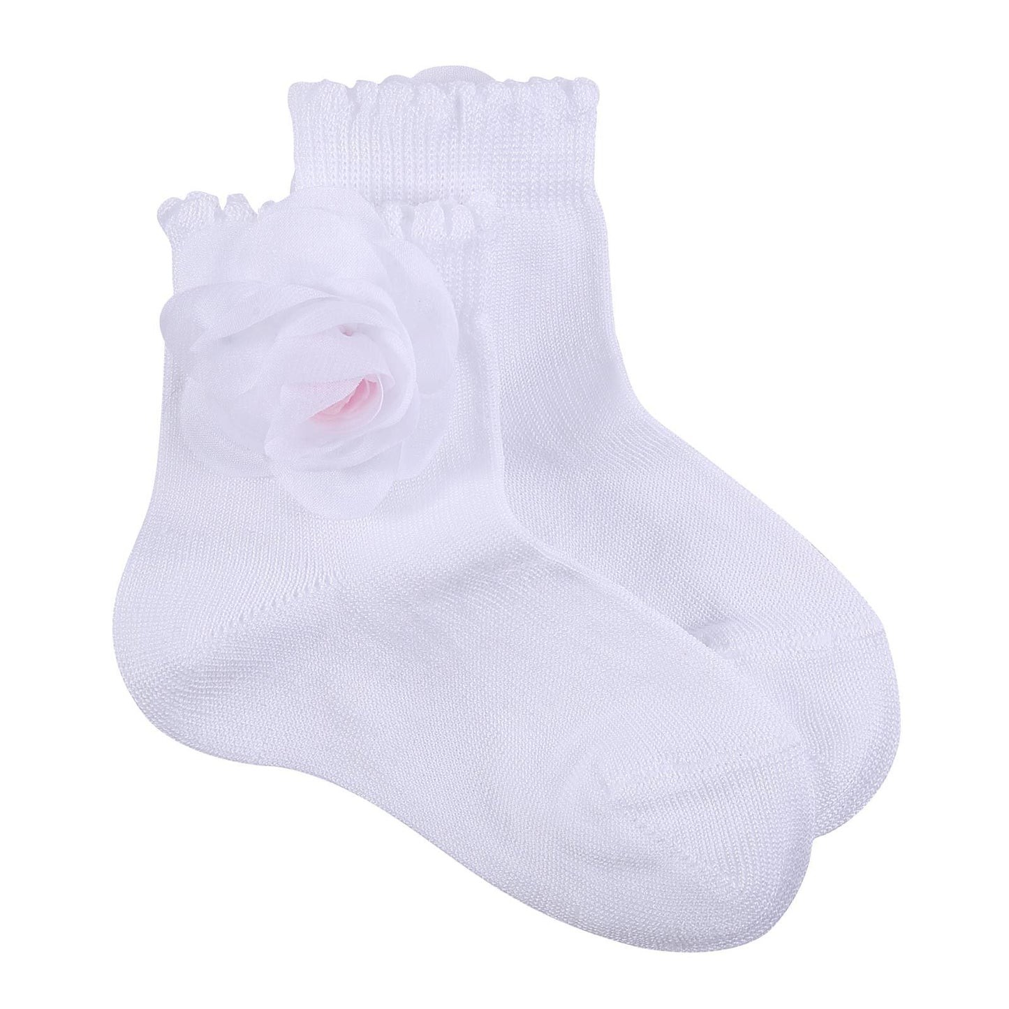 Girls Ivory Patch Flower Cotton Short Socks
