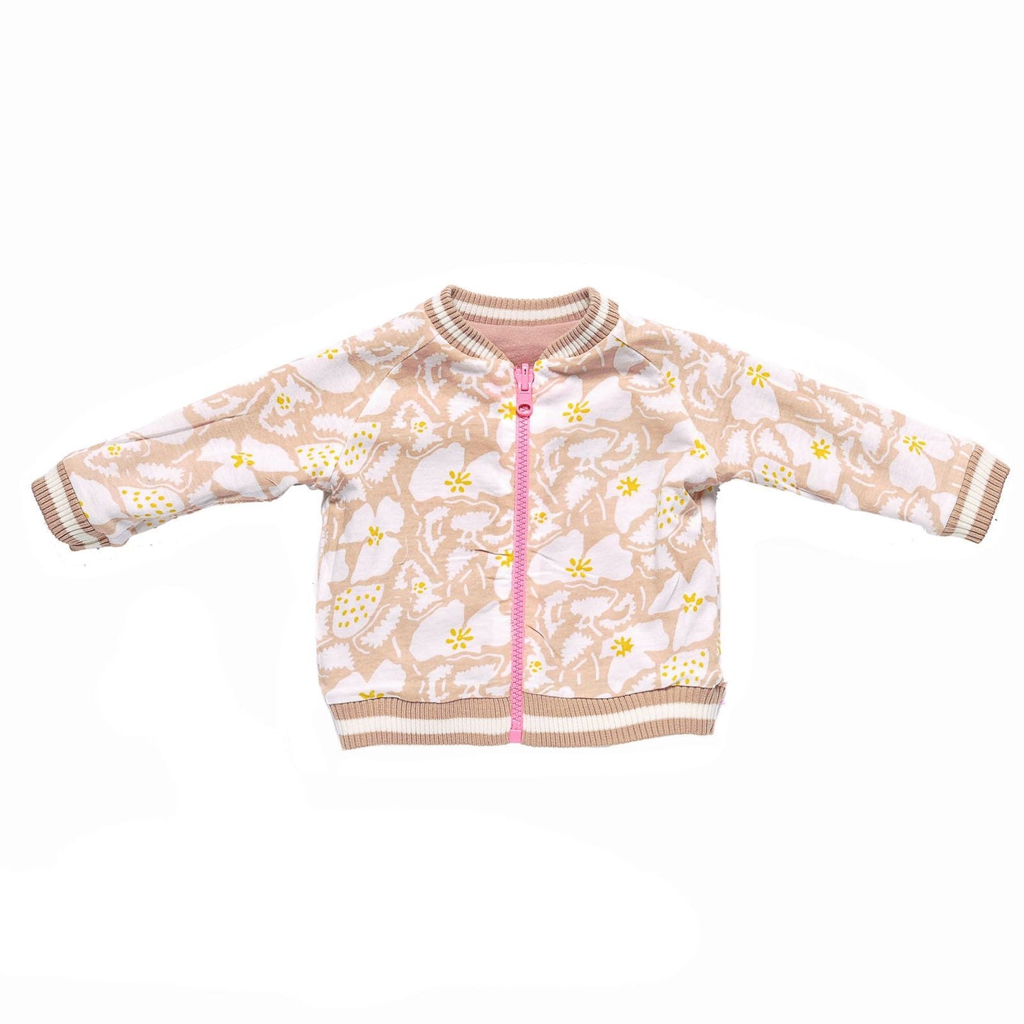 Baby Dark Pink Cotton Jacket With Orange Strawberry Print Trims
