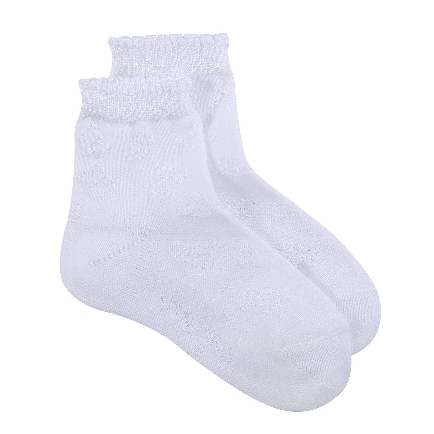 Girls White Hollow Pattern Cotton Short Socks