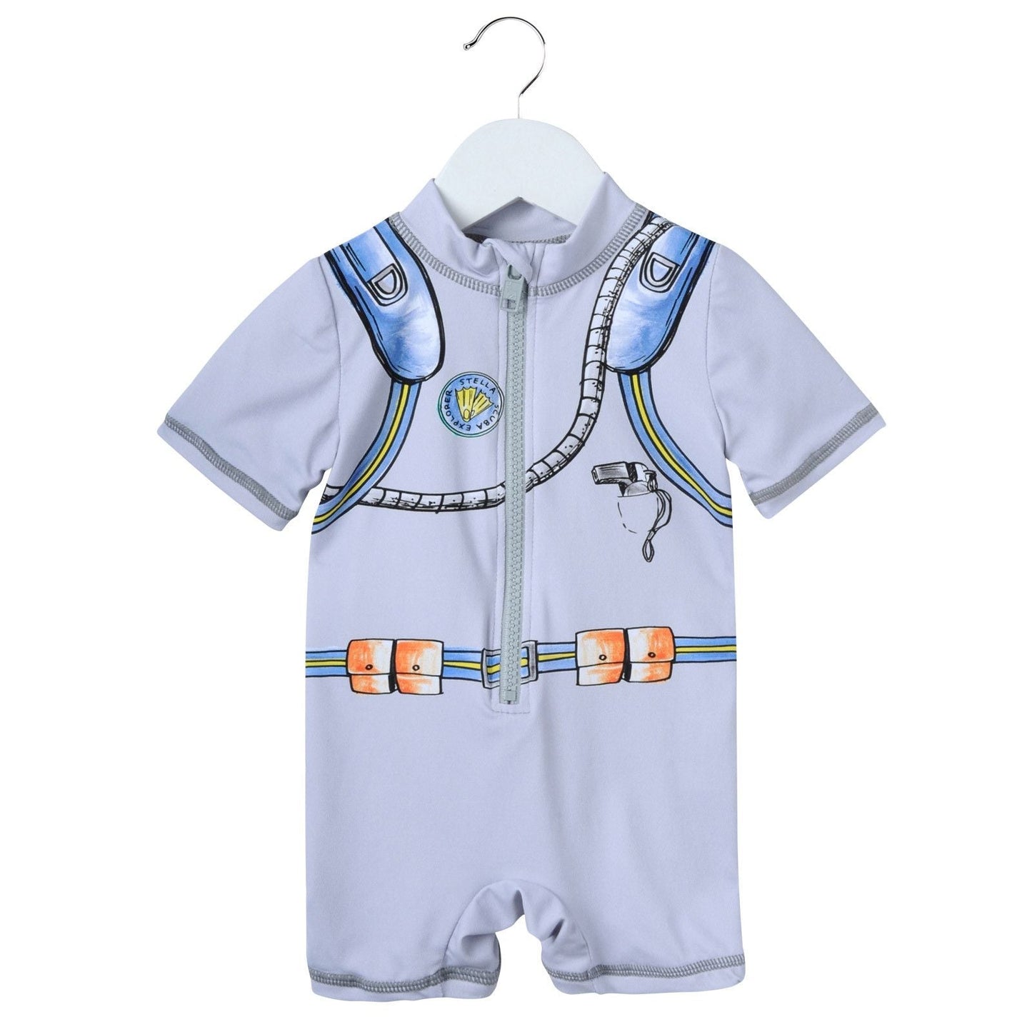 Baby Grey Cotton Diver Suit Printed Swimsuits
