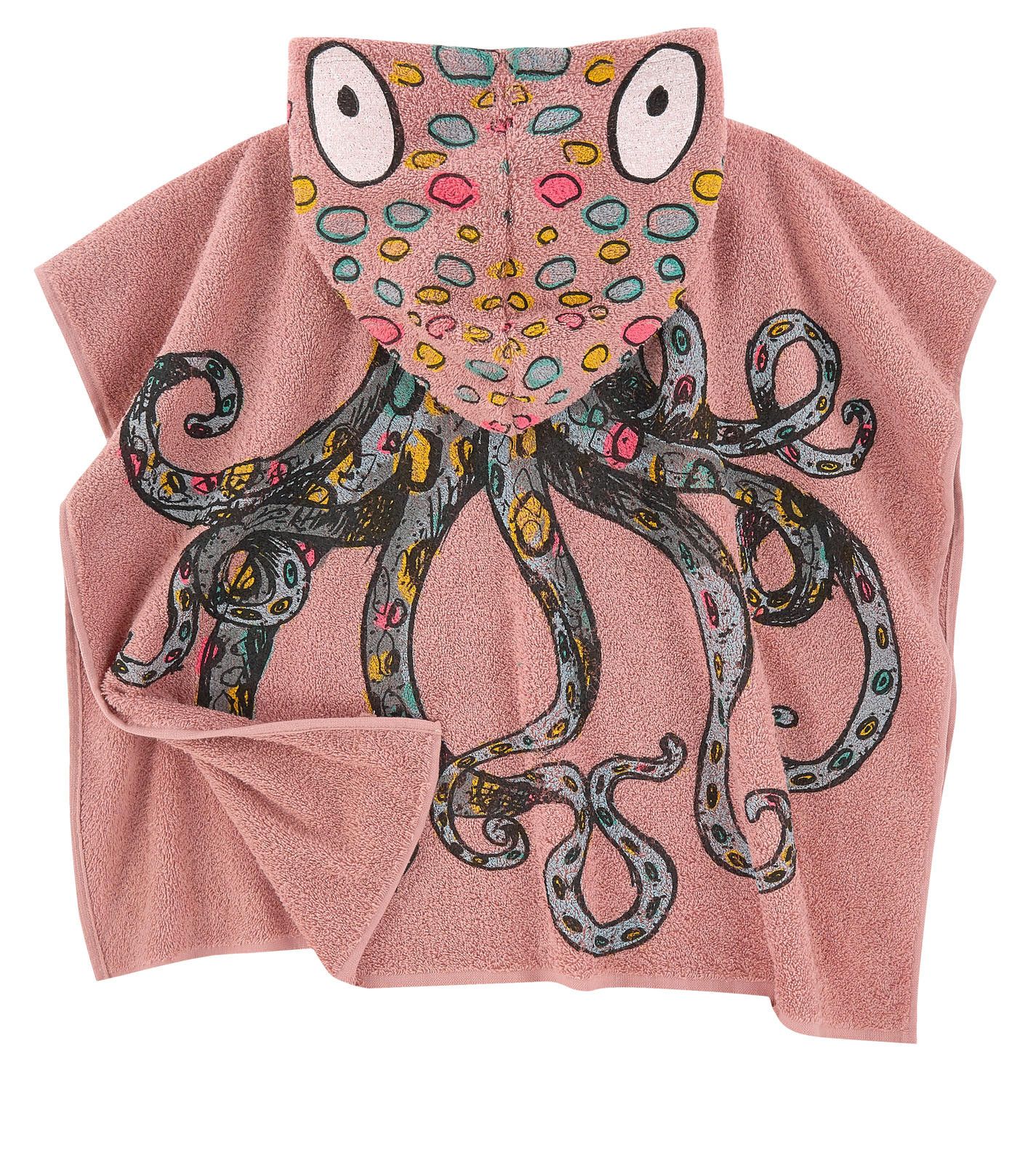 Girls Pink Cotton  Colorful Octopus Printed Hooded Beach Towel
