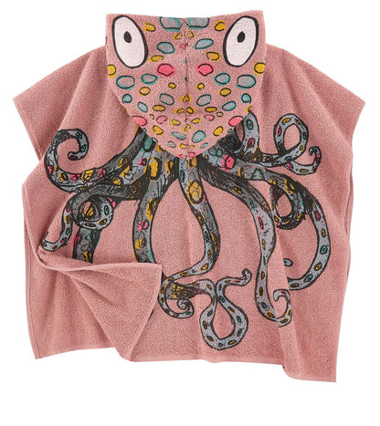 Girls Pink Cotton  Colorful Octopus Printed Hooded Beach Towel