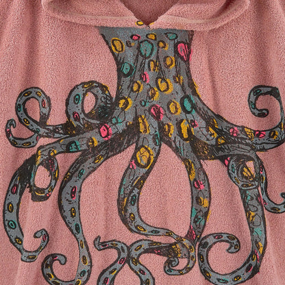 Girls Pink Cotton  Colorful Octopus Printed Hooded Beach Towel