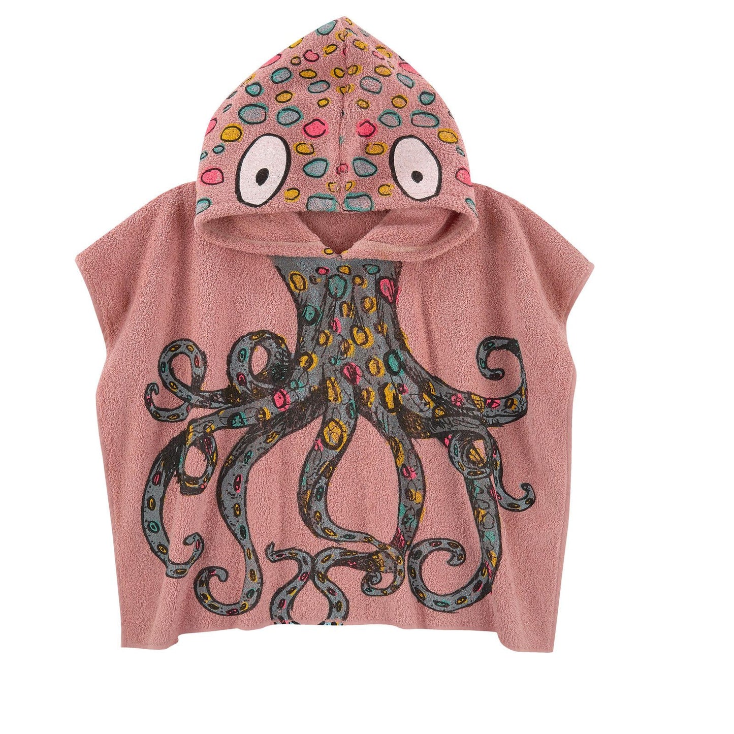 Girls Pink Cotton  Colorful Octopus Printed Hooded Beach Towel