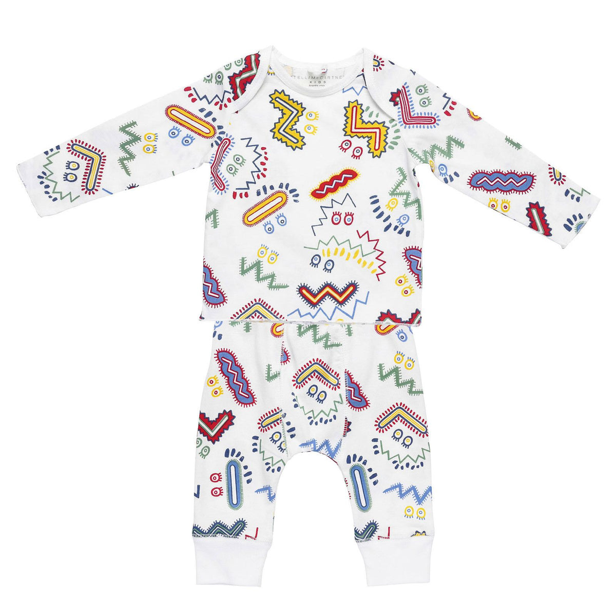 Baby Girls White Cotton Zig Zag Printed Tops & Bottoms Set