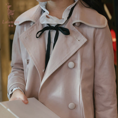 女童裸粉色长款风衣裙