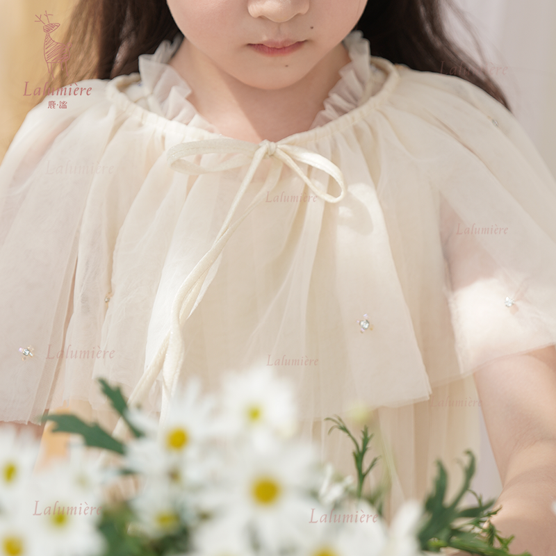 女童香槟色可拆卸斗篷礼服裙