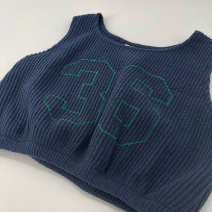 女童藏青色Logo灯芯绒背心