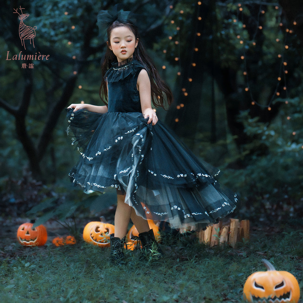 女童黑色珠绣礼服裙