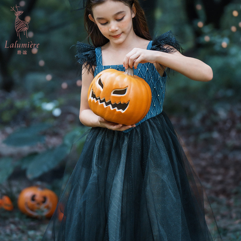 女童牛仔羽毛吊带裙