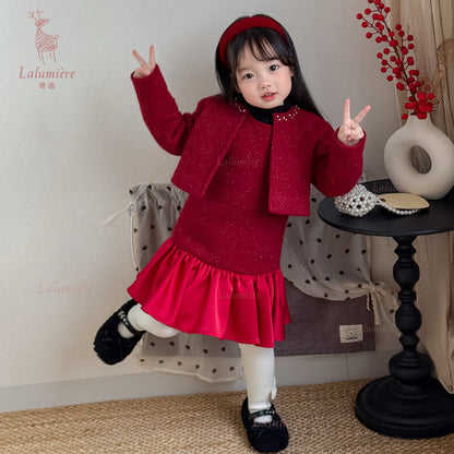 女童红色礼服裙套装
